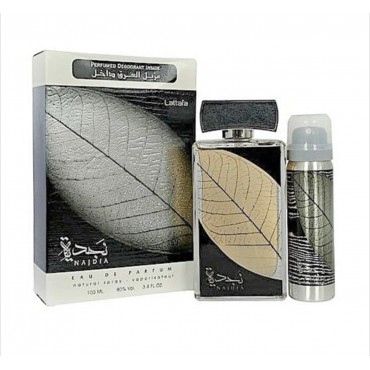 Set Lattafa, Najdia, Unisex: Apa de Parfum, 100 ml + Deodorant Spray, 50 ml
